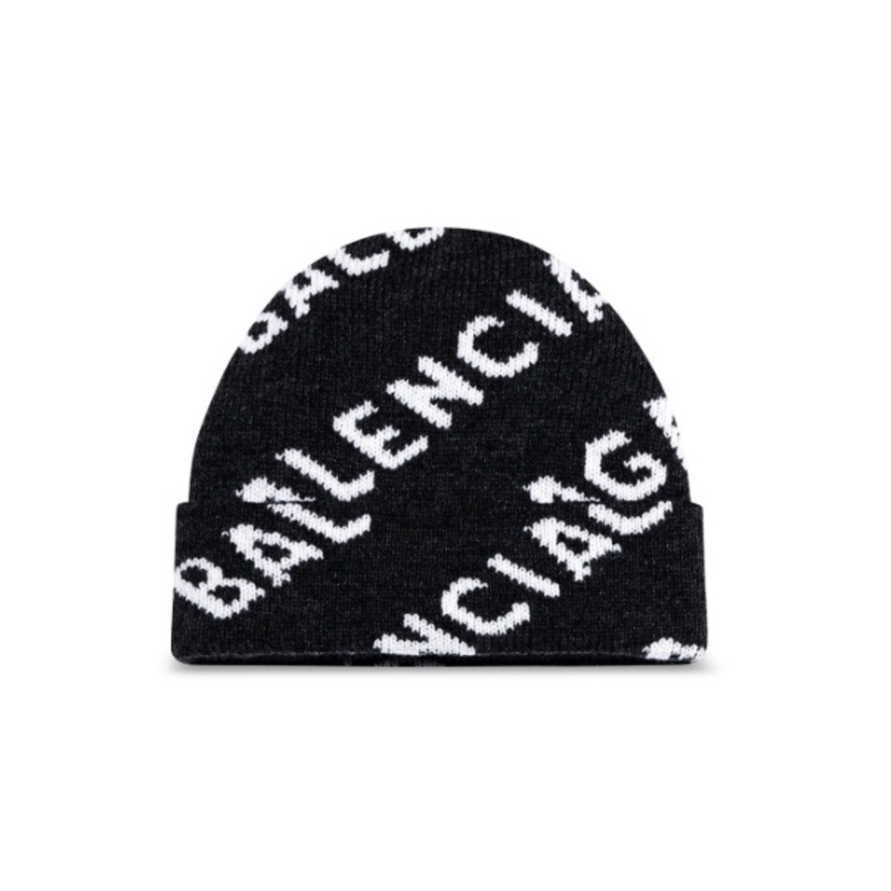 COPY - Navy Balenciaga Allover Logo Wool Beanie
